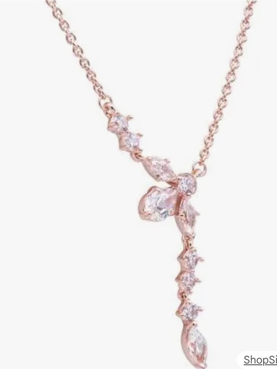 Pandora Jewelry - Pandora Rose Gold Drop Necklace with Clear Stones